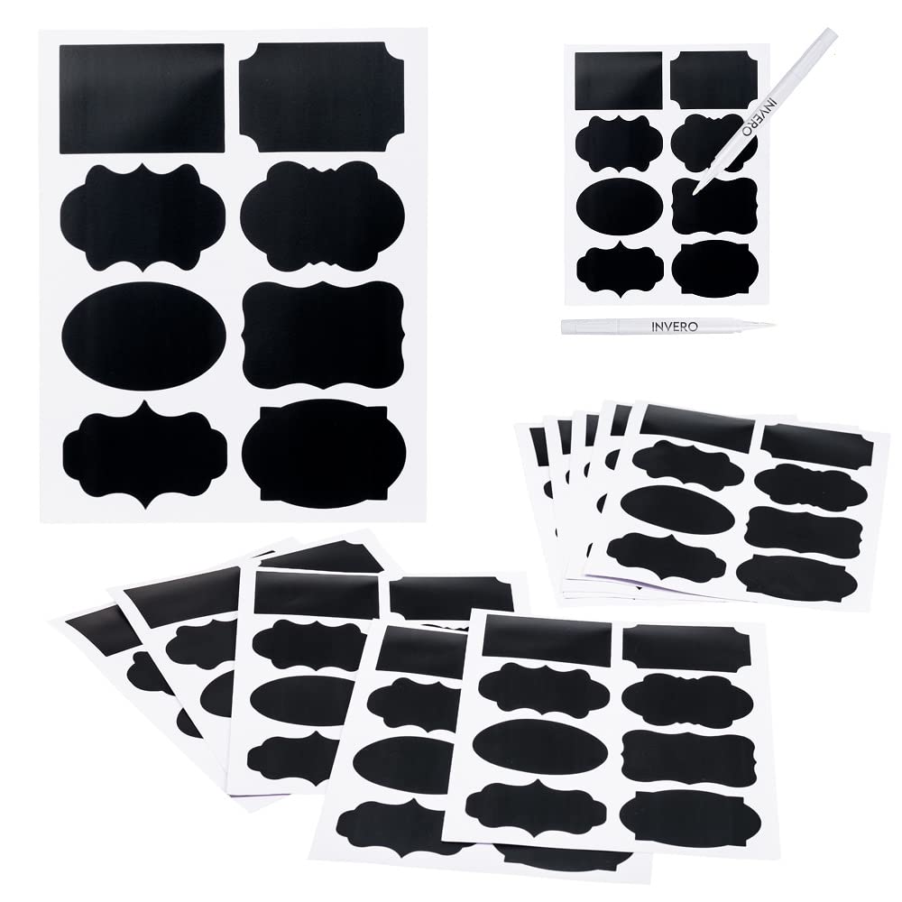Invero 80 Piece Various Shaped Chalkboard Labels with 2X Chalk Pen - Reusable Label Stickers for Decoration and Organizing Jars, Kitchen Pantry, Bottles, Parties and More