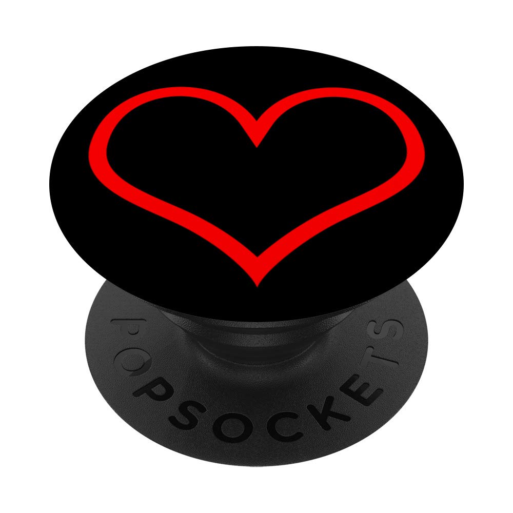 red heart outline love sign cute shaped symbol on black base PopSockets Grip and Stand for Phones and Tablets