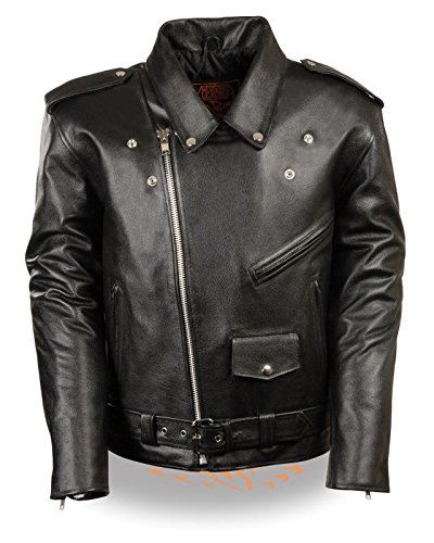 MEN'S MOTORCYCLE MC POLICE STYLE LEATHER JACKET WITH SIDE LACES COW LEATHER (4XL Regular)