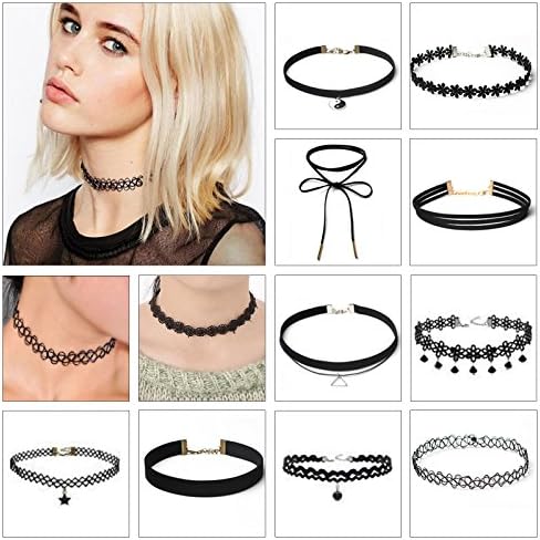 SinoWare 10 Pieces Black Velvet Choker Necklace Lace Gothic Tattoo Leather Choker Necklace for Women Girls
