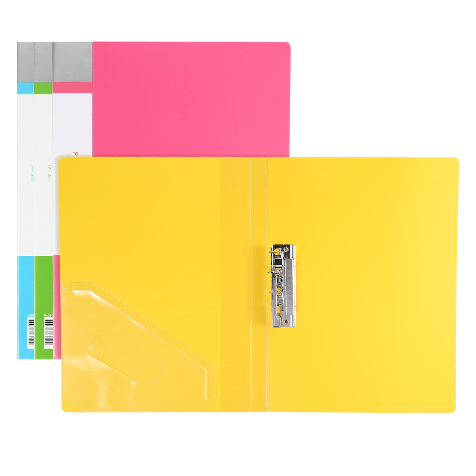 PATIKIL 9.3x12.2 Punchless Binder Clamp Set, 4 Pcs Plastic Single Strong Clip Clamp Binder Without Rings Sheet File Folder Protector for A4 Size Paper Office, Multicolored