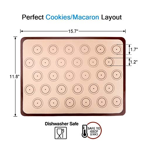 Silicone Baking Mat Set of 2 - Nonstick Silicon Liner Macaron Sheet (Big circle and small circle) for Bake Pans & Rolling with Measurements, Heat Resistant Cookie Sheets for Macaroon/Pastry/Cookie