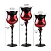 Tulip Hurricane Candle Holders Set of 3, Mercury Red Ombre Crackle Glass Twisted Long Stem for Holiday Centerpiece & Home Decor