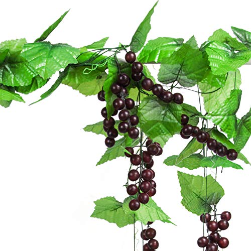 Molliy 8FT 5pcs Artificial Greenery Chain Grapes Vines Leaves Foliage Simulation Fruits for Home Room Garden Wedding Garland Outside Decoration