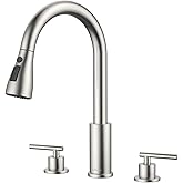 APPASO 2 Handle Kitchen Faucet, Brushed Nickel 3 Hole Kitchen Sink Faucet,Modern High Arc 3 Modes Stainless Steel Faucet for Kitchen Sink
