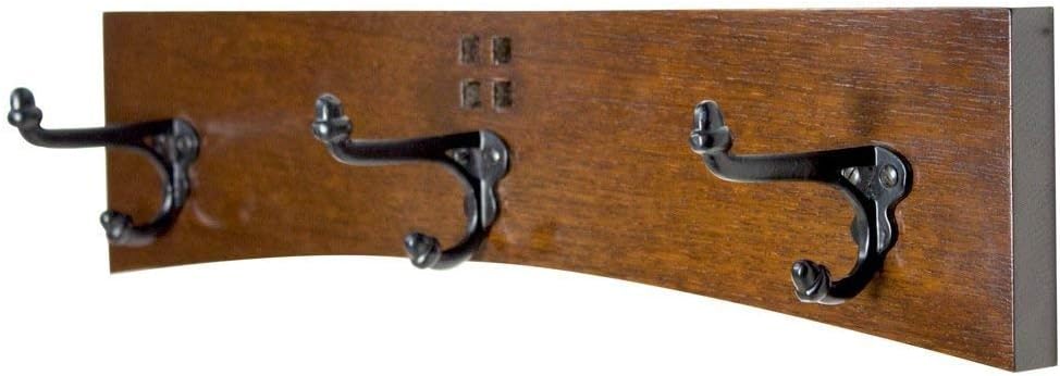 Mission Style 18 Inch 3 Cast Iron Hook Coat Rack in Quartersawn White Oak