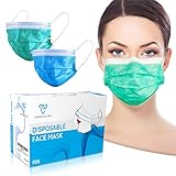 Face Mask with Earloops - 100 Pack - Disposable - Hypoallergenic - Protect Yourself from Dust, Flu and Pollen - Ideal for Medical, Surgical, Catering and Construction Workers - Blue and Green Masks