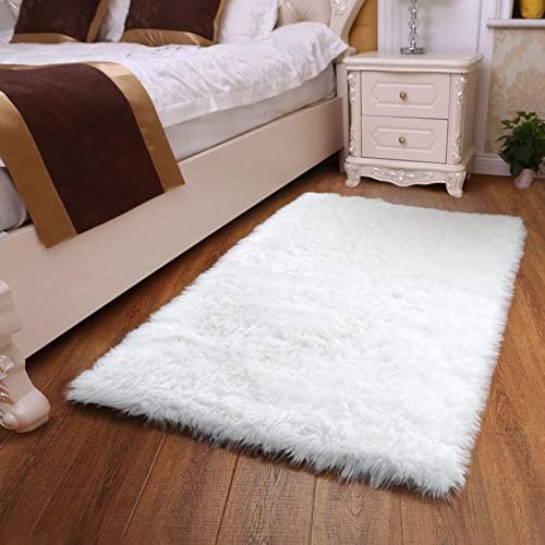 0 6m X 0 9m Rectangle White Yoh Luxury Soft Fluffy Bedroom Rugs Comfy White Faux Fur