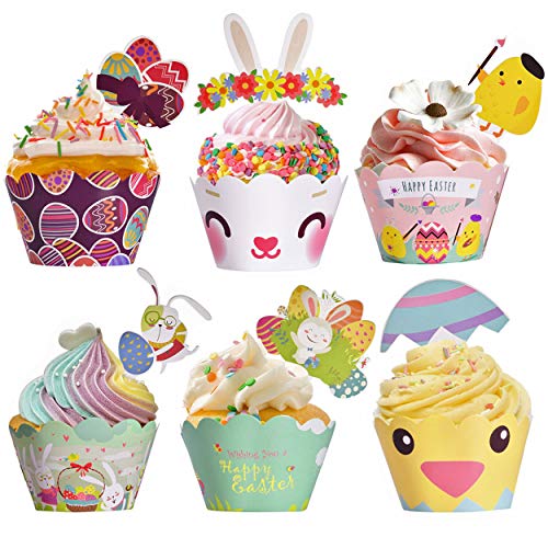 Easter Chocolate Cupcakes - Carrot Patch Cupcakes 18 Easter Cupcake Wrappers Toppers Decorations Kit Bunny Paper Baking Party Supplies 48Pcs Easter Rabbit Egg Themed