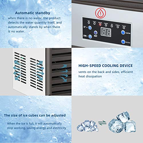 Nurxiovo Commercial Ice Maker Machine, 132lbs/24H Stainless Steel Free