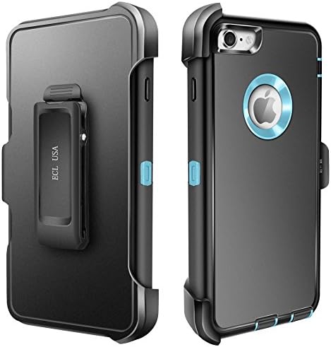 ECL USA The Eagle, iPhone 6S Plus Case With Screen Protector and With Belt Clip Kickstand Holster Tough Shockproof Full Cover For Apple iPhone 6 Plus / 6S Plus (Black / Teal)