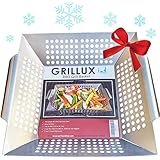 #1 BEST Vegetable Grill Basket - BBQ Accessories for Grilling Veggies, Fish, Meat, Kabob, or Pizza - Use as Wok, Pan, or Smoker - Quality Stainless Steel - Camping Cookware - Charcoal or Gas Grills OK