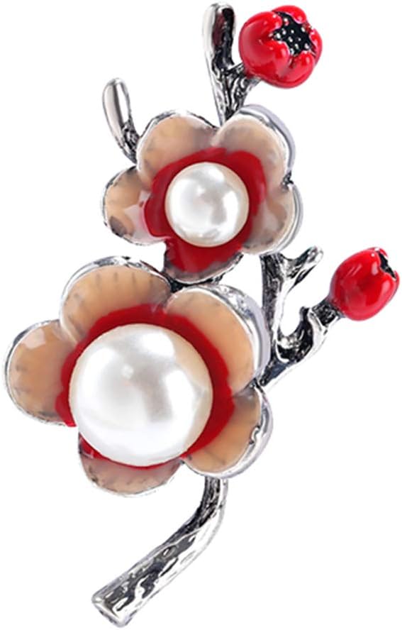 Saniswink Elegant and Stylish Brooch Pins ,Retro Faux Pearl Inlaid Plum Blossom Floral Brooch Pin Women Shirt Collar Badge - Silver