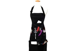 boshiho Adult Painting Aprons, Adjustable Buckle, Barber Apron with Pockets for Women/Men/Unisex, Utility or Work Apron (Black)
