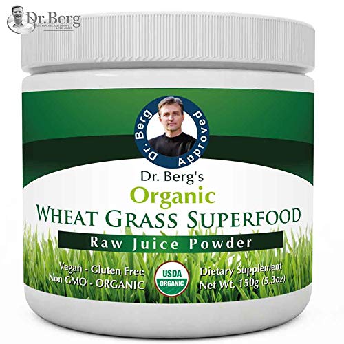 Dr. Berg's Wheat Grass Juice Powder - Raw & Ultra-Concentrated Nutrients - Rich in Vitamins, Chlorophyll & Trace Minerals - 60 Servings - Gluten Free - Non-GMO - 5.3 oz (1 Pack)