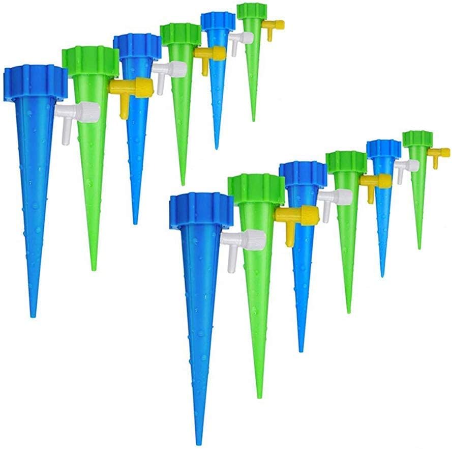 Adjustable Self Watering Spikes, Indoor Outdoor Plastic Bottle Automatic Garden Plants Drip Irrigation Slow Release System/Works as Watering Bulbs or Globes Stakes with Screw Valve-12 Pack