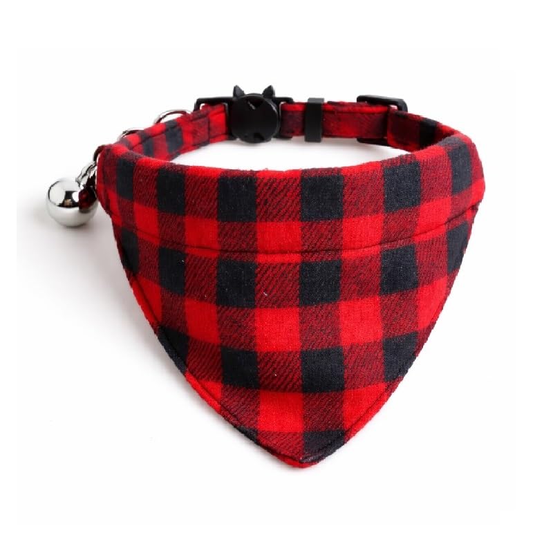 Bandana Cat Collars and Bell | Safe Quick Release Breakaway Buckle | Zacal Cat Collars (Red & Navy Chequered Bandana) — image 1