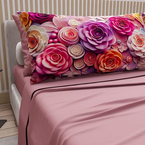 PETTI Artigiani Italiani - Lenzuola in Cotone con Federe in Stampa Digitale, Lenzuola Letto Singolo, Completo Letto Singolo, Floreale 17 Cipria Scuro, 100% Made in Italy