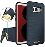 Galaxy S8 Case, OEAGO Samsung Galaxy S8 Case [Card Slot] [Brushed Texture] Heavy Duty Hybrid Dual Layer Wallet Case Cover Shell with Kickstand for Samsung Galaxy S8 - Navy Blue