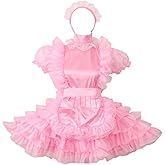 GOceBaby Women Lockable French Maid Pink Satin Organza Dress Uniform Crossdress