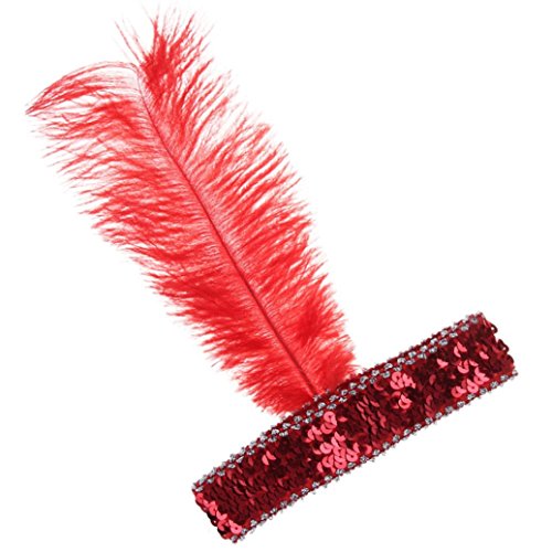Feather Fascinator Headband Bohemian Tassels Hair Band Headwear For Women Girls (Red)