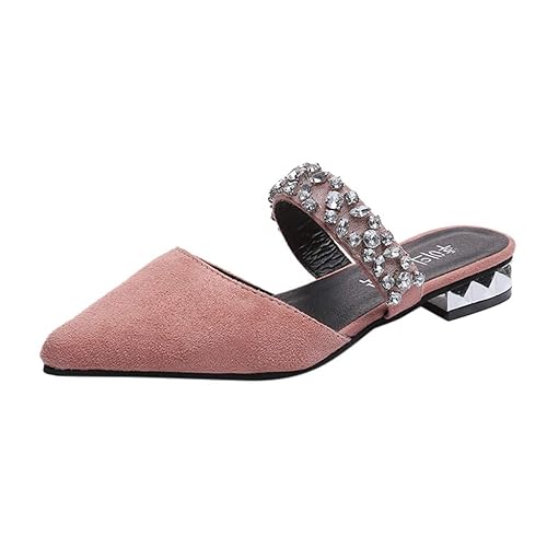 Damen Sandals Lässig Punkt Zehe Crystal Work Schuhe Square Heel Schuhe