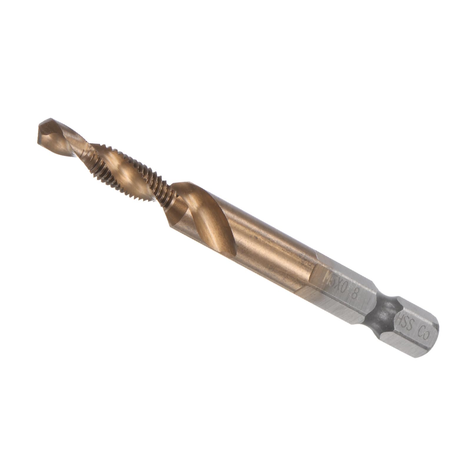 CoCud Combination Drill and Tap Bit, M5 x 0.8 Thread Size 1/4" Hex Shank, M35 Uncoated M35 Cobalt High Speed Steel Tools - (Applications: for Aluminum Stainless Steel Plastic)