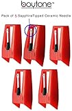 Boytone Pack of 5, Sapphire Tipped Ceramic Replacement Needle for Turntables