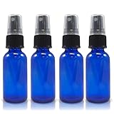 2 oz Empty Spray Bottle Cobalt Blue Boston Round Glass Bottle with White Atomizer - Perfect for Essential Oil Formulas,Aromatherapy and All Natural Cleaning Products (Black Atomizer)