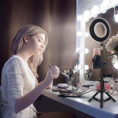 ZOMEi 6" Makeup Ring Light with Tripod Stand & Cell Phone Holder for Live Stream/Makeup Mini Led Camera Ringlight for YouTube Video/Photography Compatible with iPhone Xs Max XR Android  - Thumbnail 7