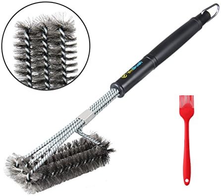 Grill Brush, Swify Stainless Steel 18” BBQ Brush 3 in 1 Wire Barbecue Grill Cleaning Brush+Silicone Basting Brush, Perfect Cleaner &amp; Scraper for Grill, Gas, Ceramic Grates,Weber, Charcoal