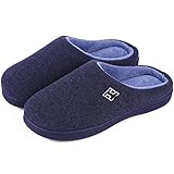 HomeIdeas Women's Classic Memory Foam Plush House Slippers, Comfortable Anti-Slip Shoes (Medium / 7-8 B(M) US, Navy Blue)