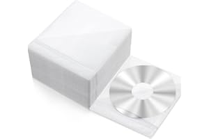 Harloon 200 Pcs Cd Sleeves DVD Envelopes Double Sided Refill Plastic Disc Holder Case for Blank Storage Binders for Protection Replacement(White)
