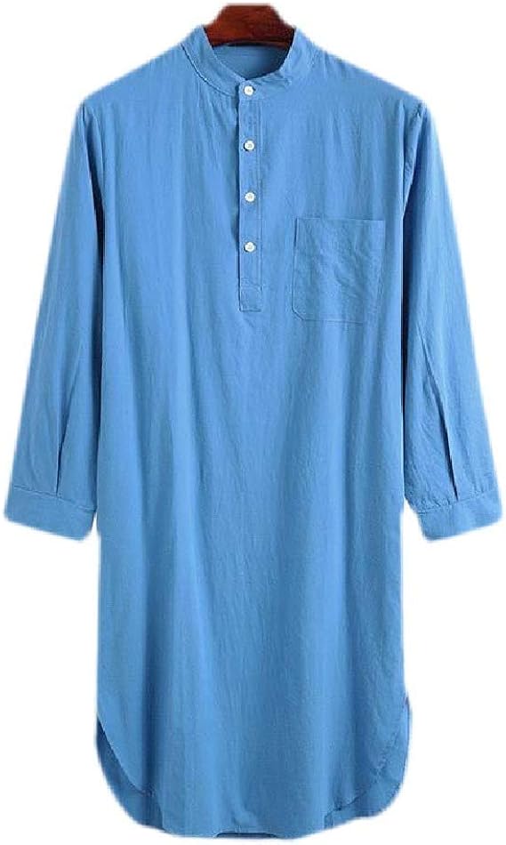 GRMO Men Long Loose Pajama Long Sleeve Solid Color Sleep Shirt Sleep