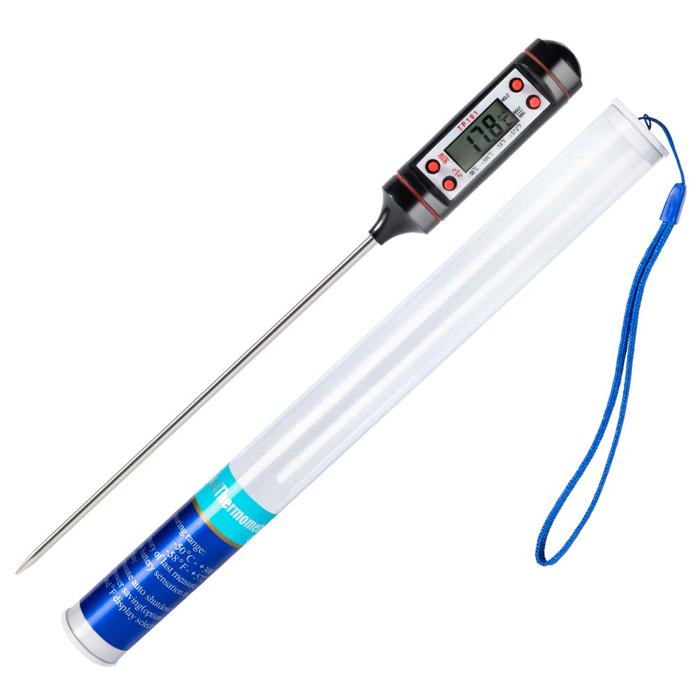 Meilliger Meat Thermometer Food Probe Digital Cooking Thermometer, Backlight Display, 14.6 cm Stainless-Steel Probe, Readable 50 ° C - 300 ° C (Storage Case and Battery Included)