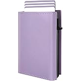 Womens Wallet Card Holder, Pop Up Wallet Women, Top-grain cowhide leather Card Case, RFID Blocking, Slim, Minimalist, Thin, Small Size - 9-12 Card Capacitiy, ID Window, Cash Pocket (Ligtht Purple)
