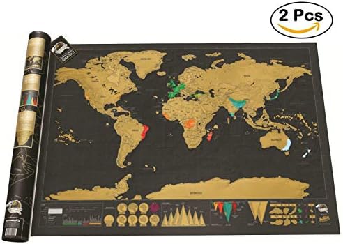 CWPET Scratch Off World Map Poster - Scratch Map Black Gold Scratch Map World Travel Can Scratch Map - Perfect for Travelers