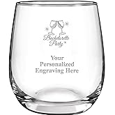 Bachelorette Party Personalized Stemless Wine Glasses, 8.8 oz Laser Engraved Custom Bachelorette Party Wine Glass Gift, Engraving Included Prime