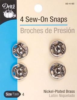 Dritz80-4-65 Sew-On Snaps, Nickel-Plated Brass, Size 4 4-Count