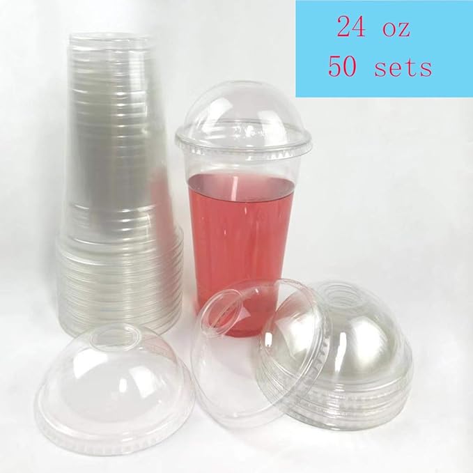 50sets 24oz. Plastic Ultra Clear Cups with dome lids, dome