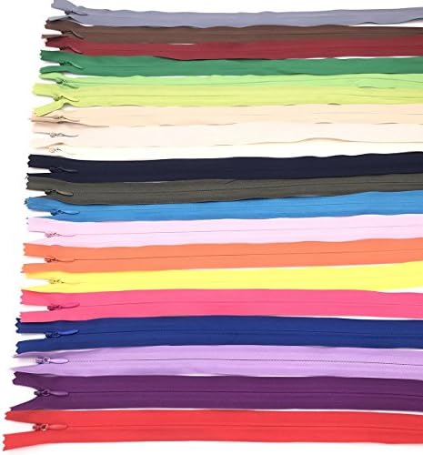 Fabcell 100Pcs 9 Inch (24cm) Nylon Coil Zippers Bulk for Sewing Crafts (Assorted Colors)