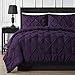 Comfy Bedding Double-Needle Durable Stitching 3-Piece Pinch Pleat Comforter Set All Season Pintuck Style (Queen, Plum)