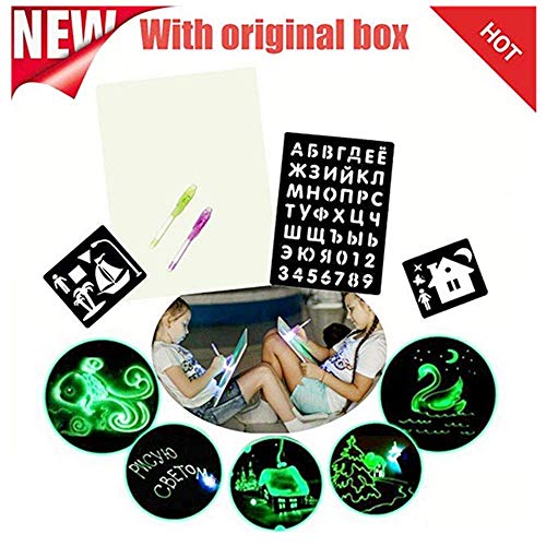 Glowing Paint Glow Light Tablet Draw with Light Fun and Developing Toy Mini LCD Writing Board Smart Paper for Drawing Note Taking with Light Fun and Developing Toy (23x32 cm, Green)