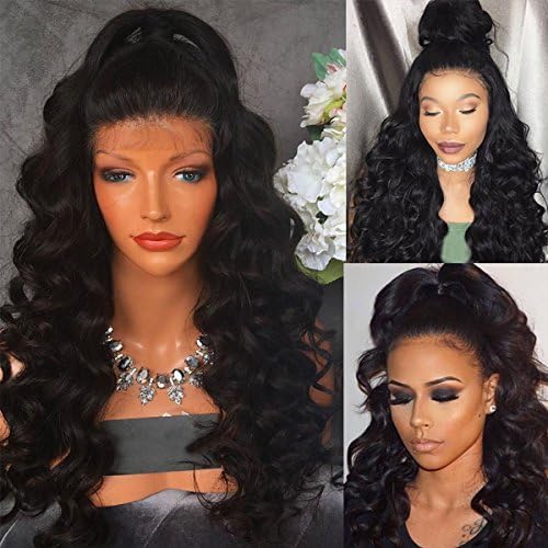 Jolitime Hair Loose Wave Lace Wigs Black Long Hair Lace Front Wigs Synthetic 180Density Heat Resistant Fiber Hair