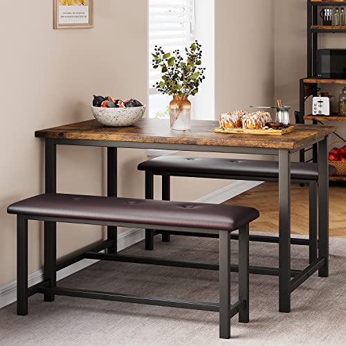 IDEALHOUSE 3 Piece Dining Table Set, Kitchen Table And Benches For 4