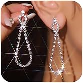 Sparkly Rhinestone Wedding Prom Dangle Earrings for Women Long Bling Crystal Bride Dangling Earring Saprkling Teardrop Statement Jewelry Accessories