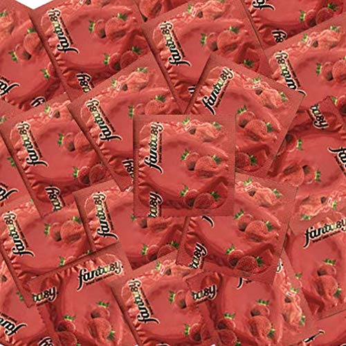 Fantasy Flavored Condoms - Strawberry Flavor - Sugar Free & Delicious - Pack of 100 Condoms