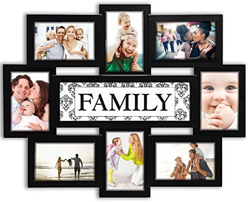 Hello Laura フォトフレーム 再会8 開口部 17インチ X 22インチ 壁掛けフォトフレーム 友人 家族テーマ 6インチ 4インチ フォトソケット 8 ホワイトエッジ ギャラリースタイル ホリデー 誕生日 感謝祭 17l 22h ブラック Hl Pf0013