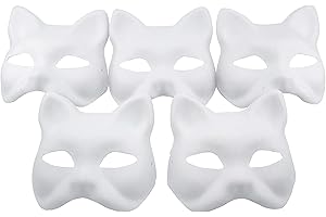 Nakimo Fox Mask DIY Paintable Cosplay Accessories Mask for Party Masquerade Costume Halloween, Pack of 5