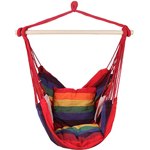 Swing Hanging Hammock Chair With Two Cushions (Red)